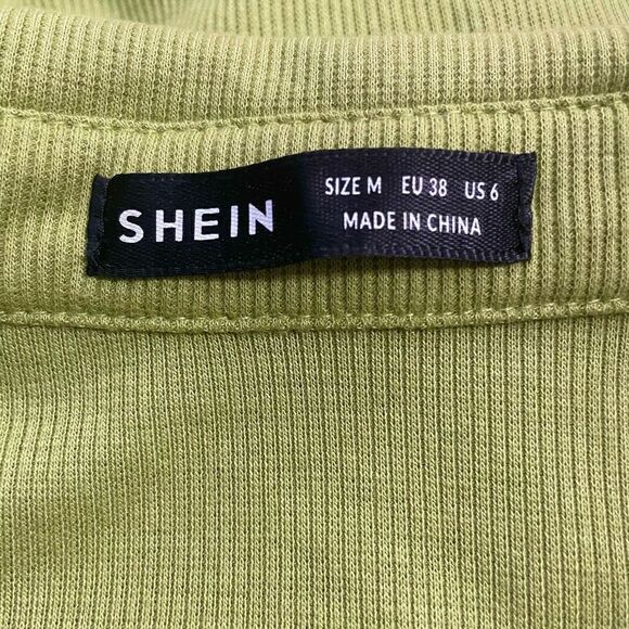 Shein Women’s Medium(6) Buttondown Green Short Sleeve Mini Dress Collared - Picture 4 of 5